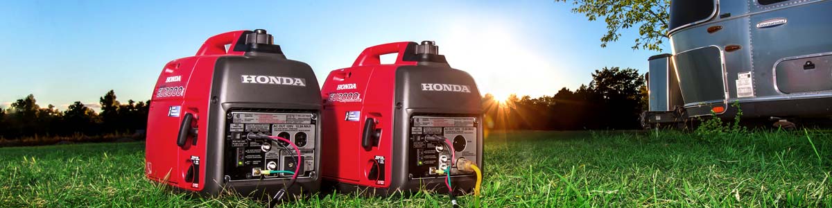 Two Honda generators connected to travel trailer